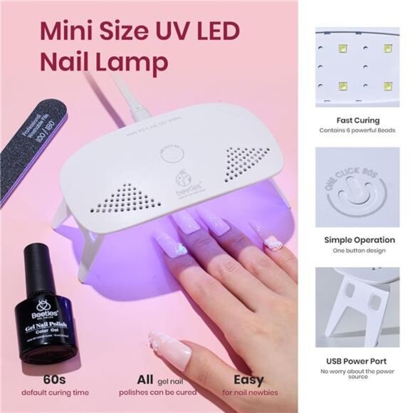 Nude Pink Gel Nail Polish Kit with UV LED Light Nail Lamp 6 Pcs Starter Kit Base - Picture 6 of 7